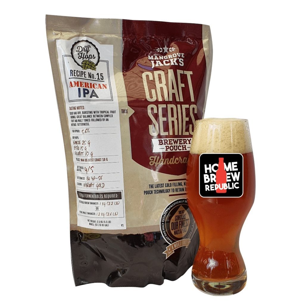 Mangrove Jack's Craft Series American IPA Review - Home Brew Republic - Pouch and Glass