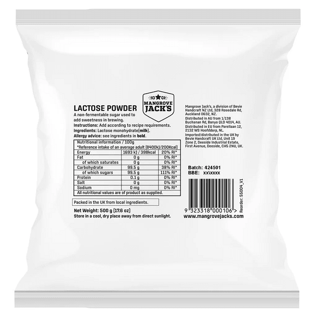 LactosePRODIMAGE Brewing Lactose | Lactose 500g | Mangrove Jacks Lactose Powder 500gm Home Brew Republic